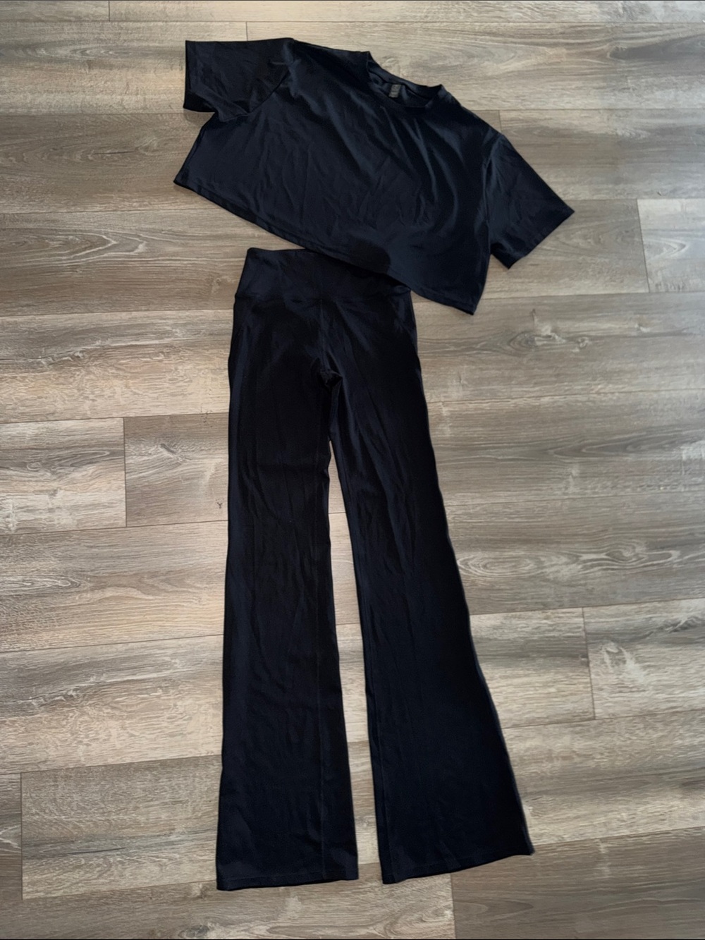 Women's Oversized Crop Tee & Black Flared Pants Set